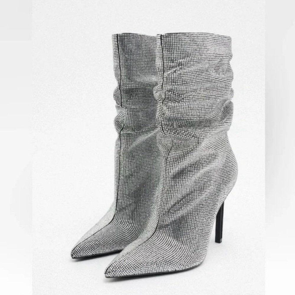 Zara Rhinestone Metallic Pointed Toe Booties